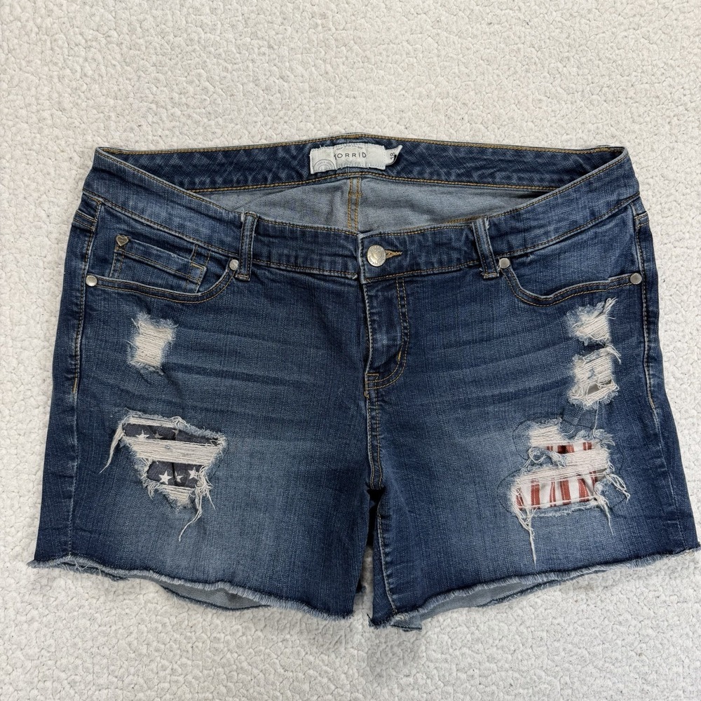 Torrid Denim Shorts Womens 18 (38x4.5) Distressed USA Flag Patriotic 4th Of July